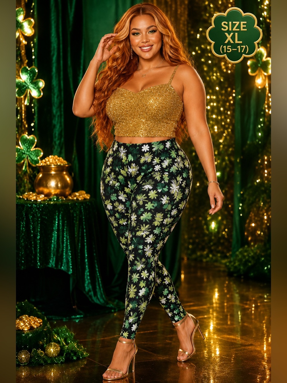No Boundaries Black Green Floral Leggings